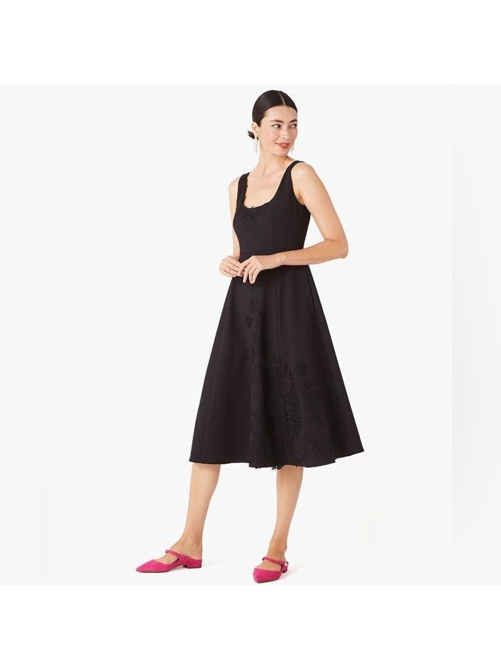 Kate Spade Floral Lace Appliqué Midi Dress in Black Scuba Fabric 
Size 14